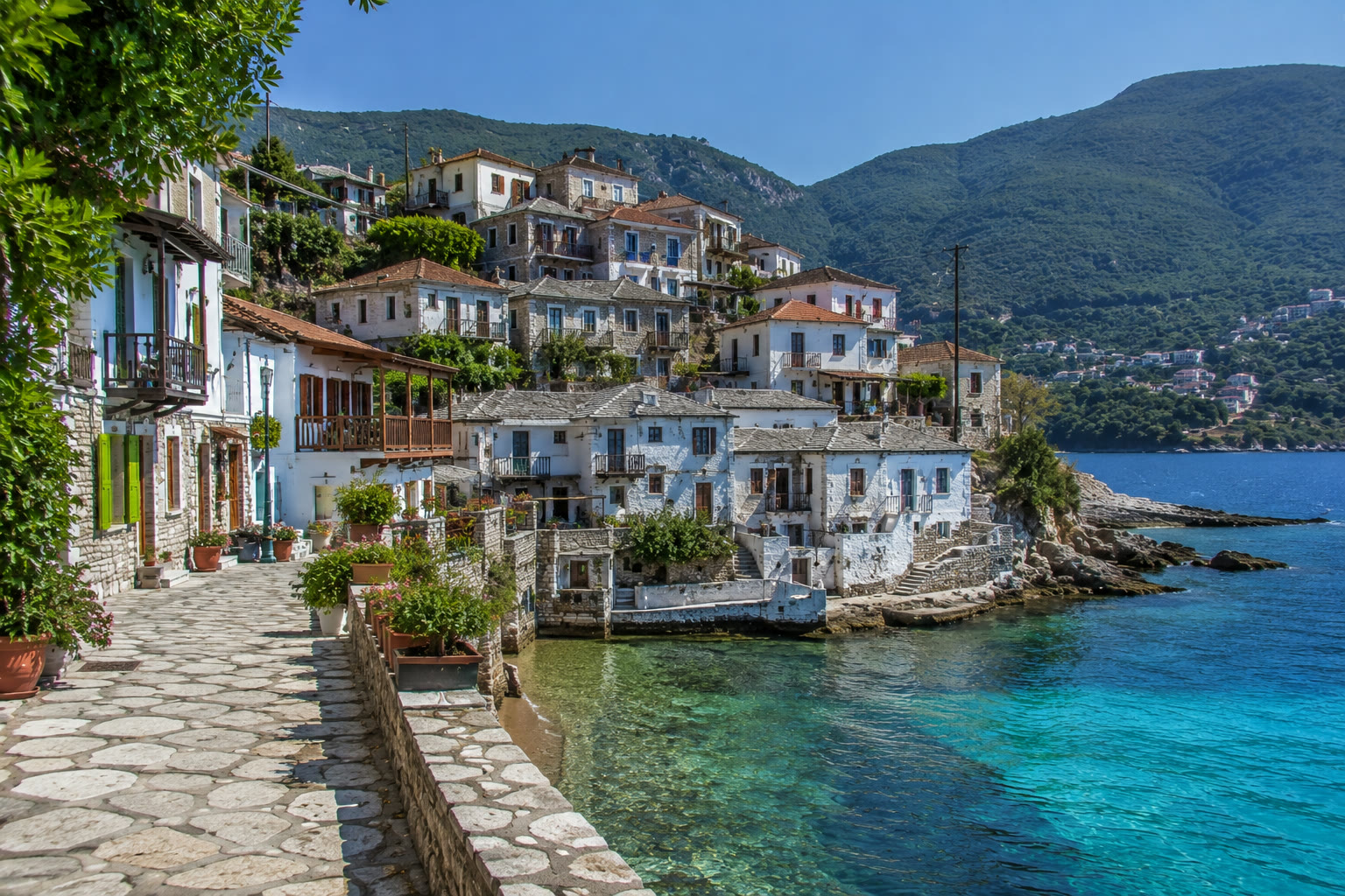 A stone village on Mt. Pelion in winter